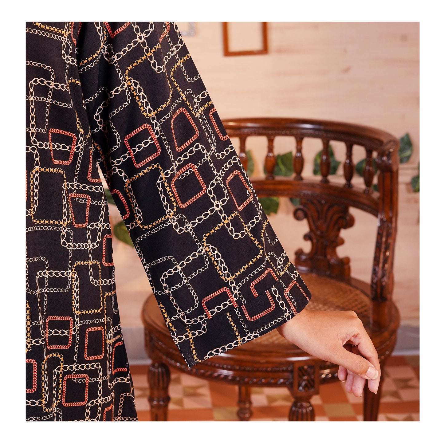 Basix Women's Black Geometric Patterns Viscose Fabric Relax Fit Fusion, Co-Ord Set, CORD-114