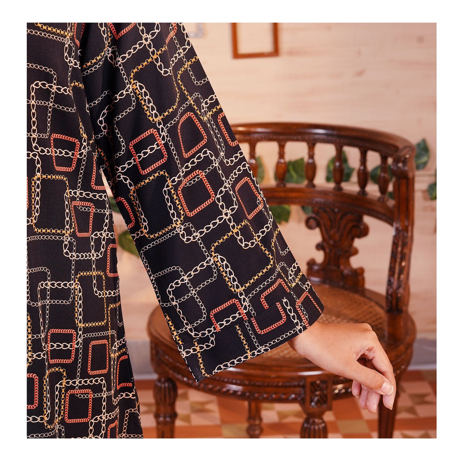 Basix Women's Black Geometric Patterns Viscose Fabric Relax Fit Fusion, Co-Ord Set, CORD-114