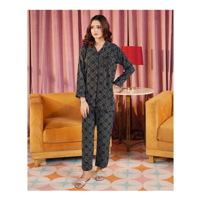 Basix Women's Black Turquoise & Grey Circular Patterns Loungewear, 2-Piece Set, LW-663