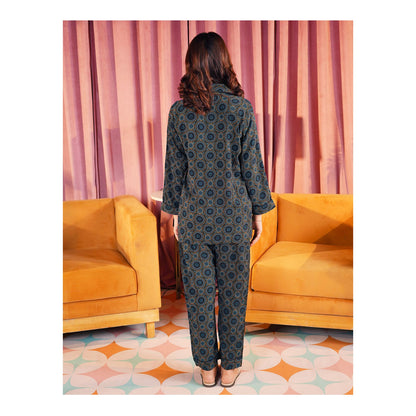 Basix Women's Black Turquoise & Grey Circular Patterns Loungewear, 2-Piece Set, LW-663