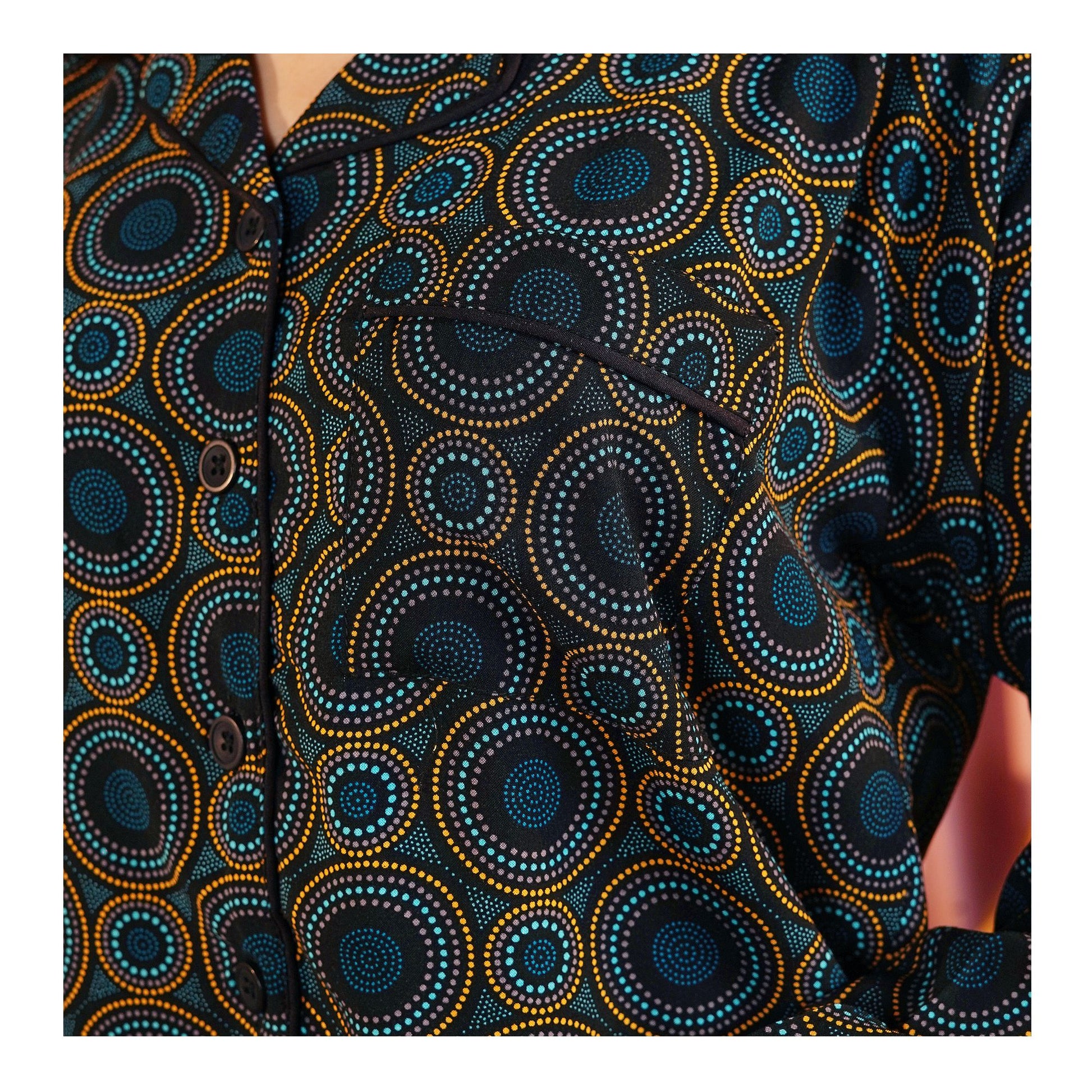 Basix Women's Black Turquoise & Grey Circular Patterns Loungewear, 2-Piece Set, LW-663