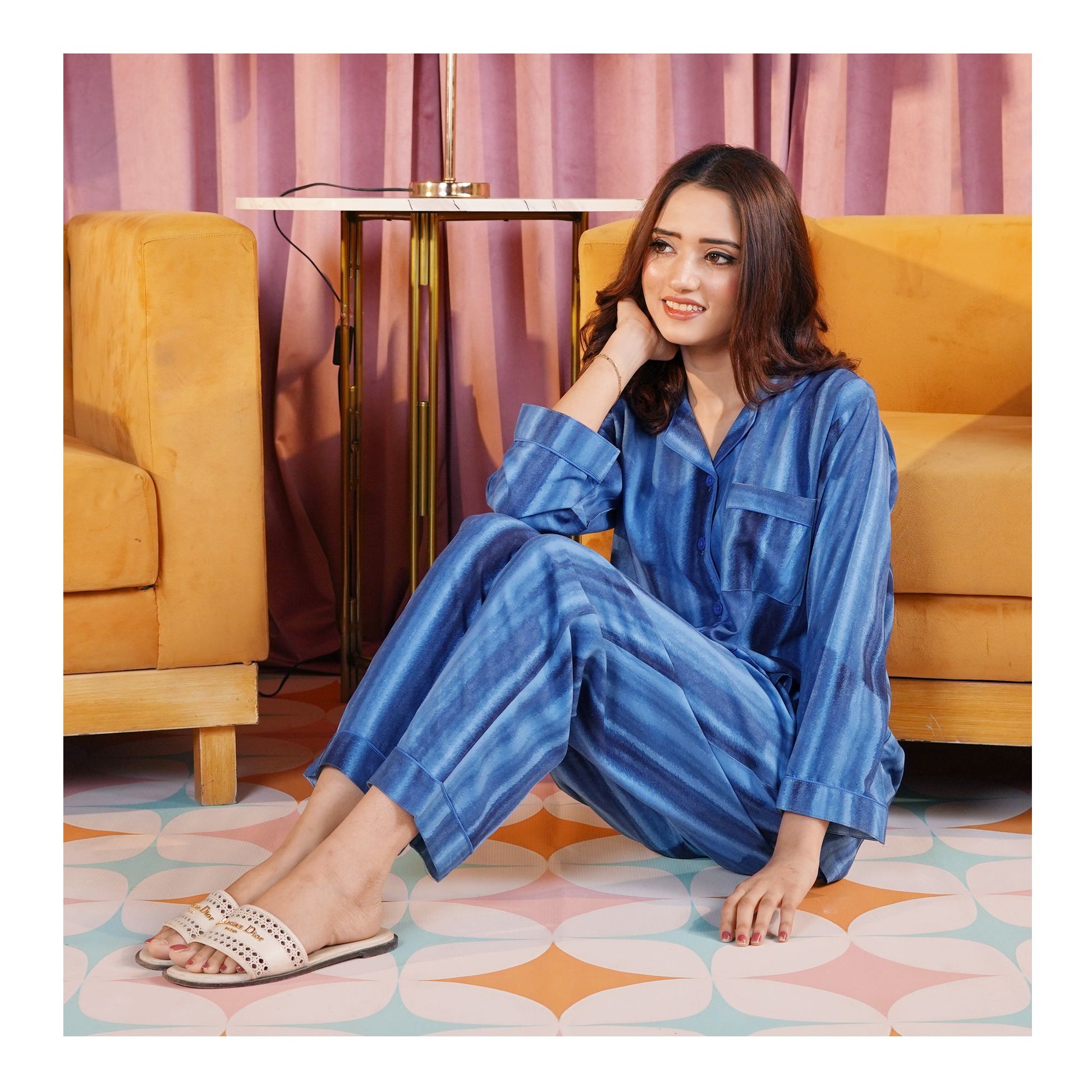 Basix Women's Light & Dark Blue Tie & Dye Loungewear, 2-Piece Set, LW-664