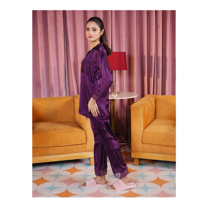 Basix Women's Purple Full Sleeves Shirt & Trouser With Lace, 2-Piece, SW-120