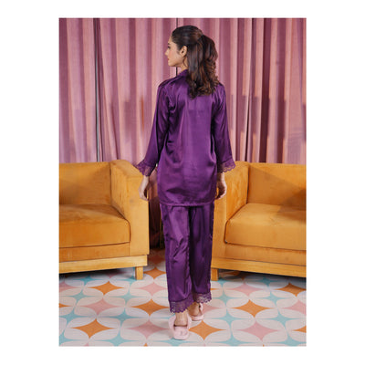 Basix Women's Purple Full Sleeves Shirt & Trouser With Lace, 2-Piece, SW-120
