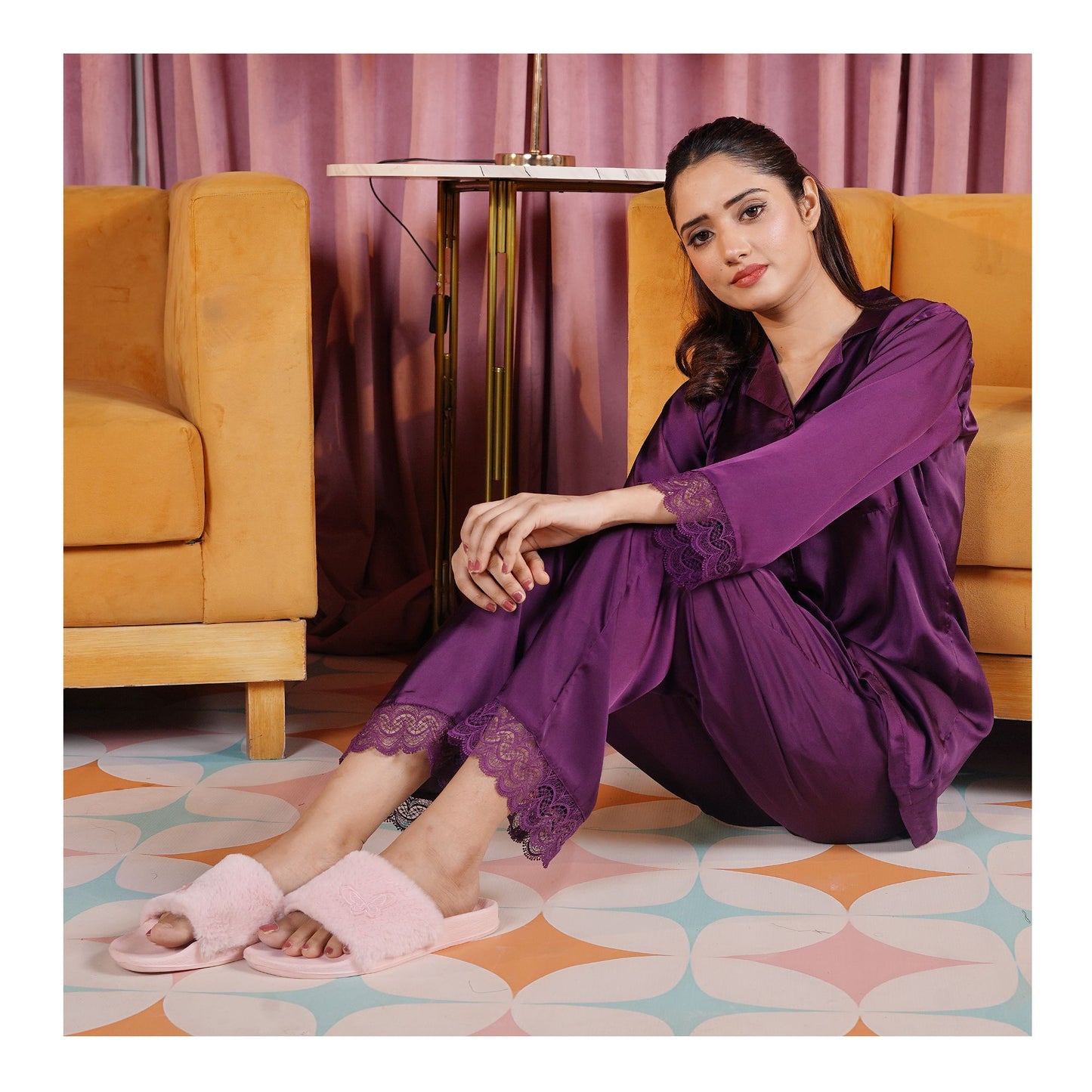 Basix Women's Purple Full Sleeves Shirt & Trouser With Lace, 2-Piece, SW-120