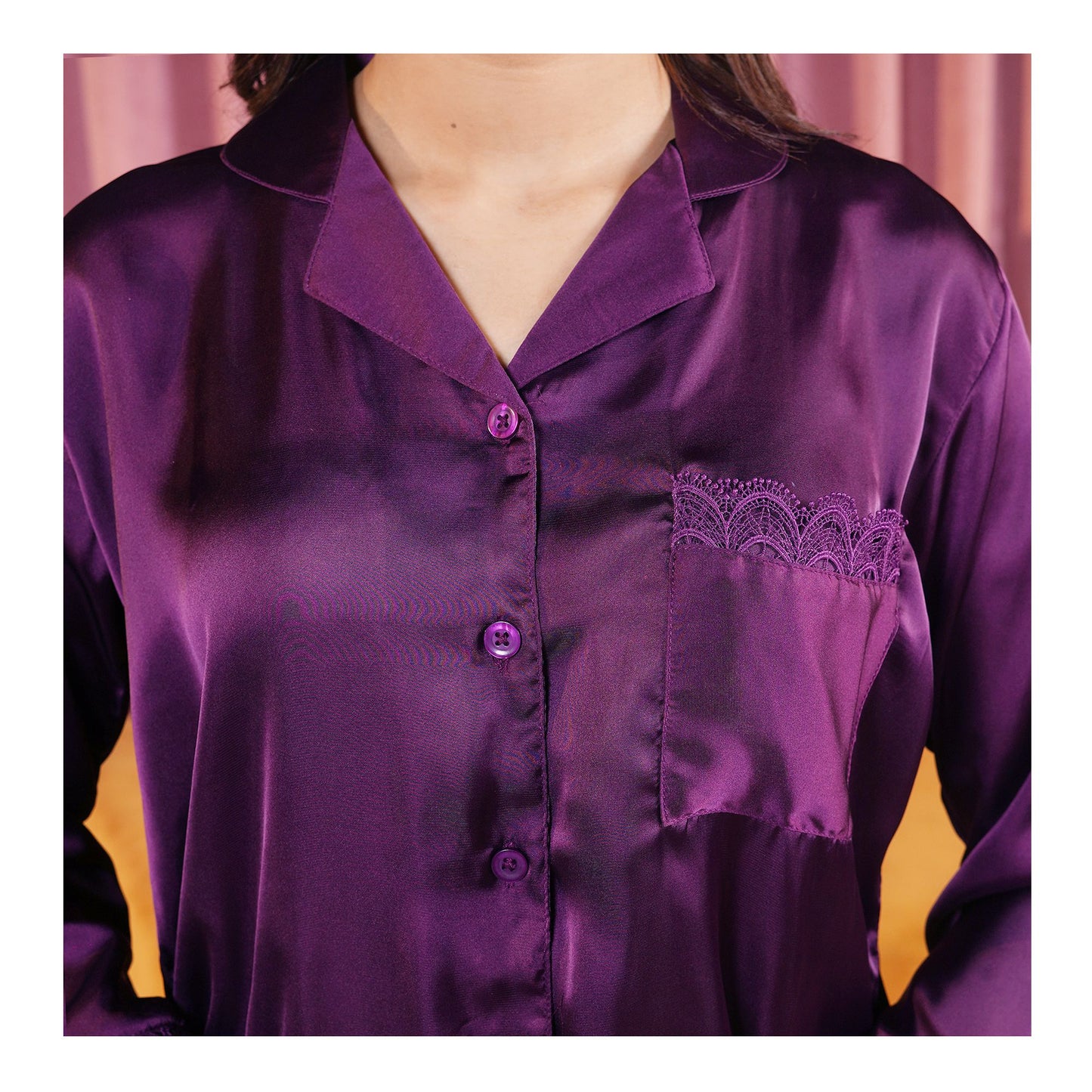 Basix Women's Purple Full Sleeves Shirt & Trouser With Lace, 2-Piece, SW-120