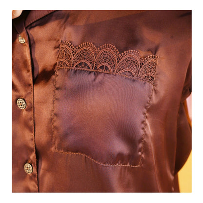 Basix Women's Dark Brown Full Sleeves Shirt & Trouser With Lace, 2-Piece, SW-119