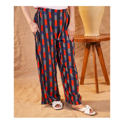 Basix Women's Twin Pocket Black Grey & Red Geometric Boxes, Palazzos, LT-617