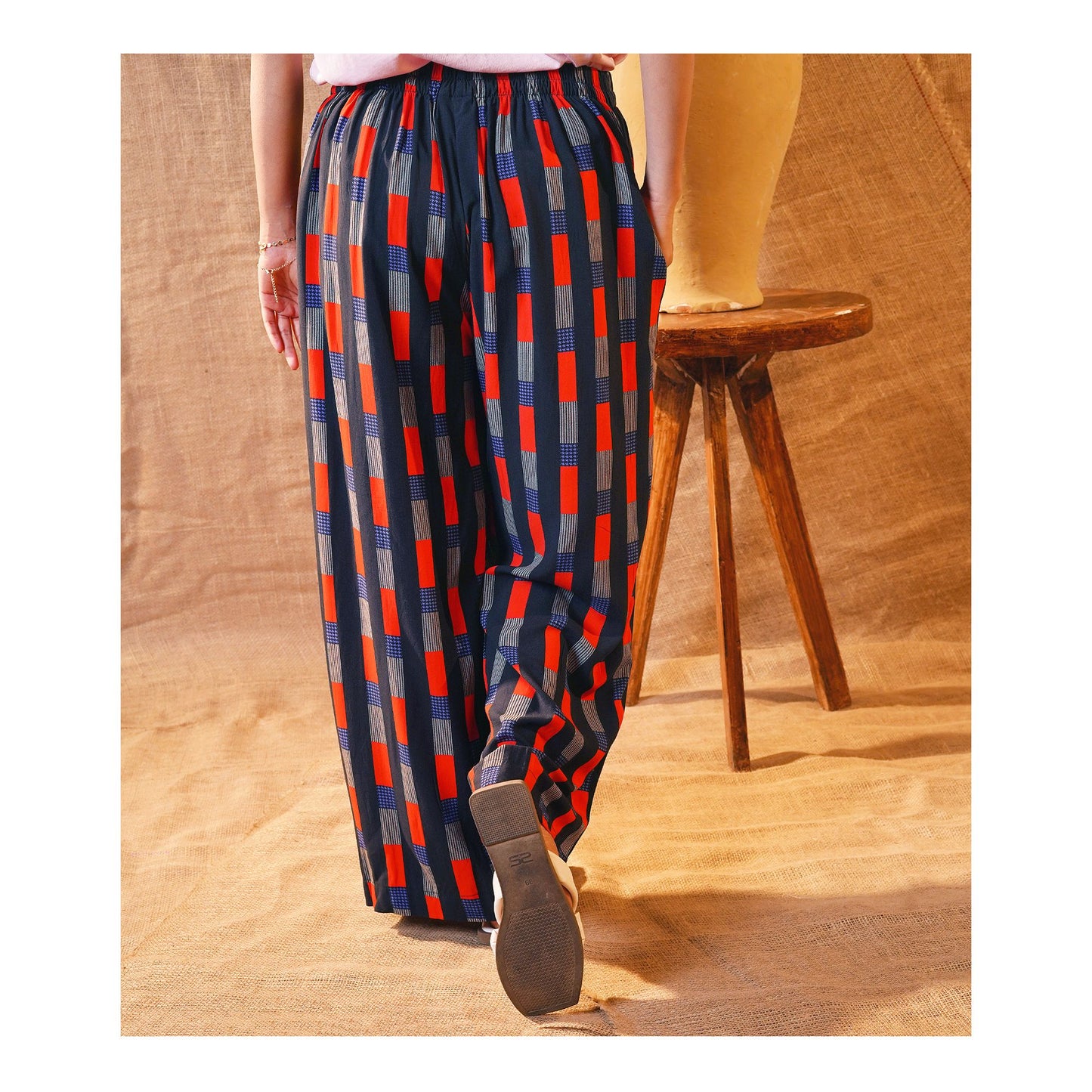 Basix Women's Twin Pocket Black Grey & Red Geometric Boxes, Palazzos, LT-617