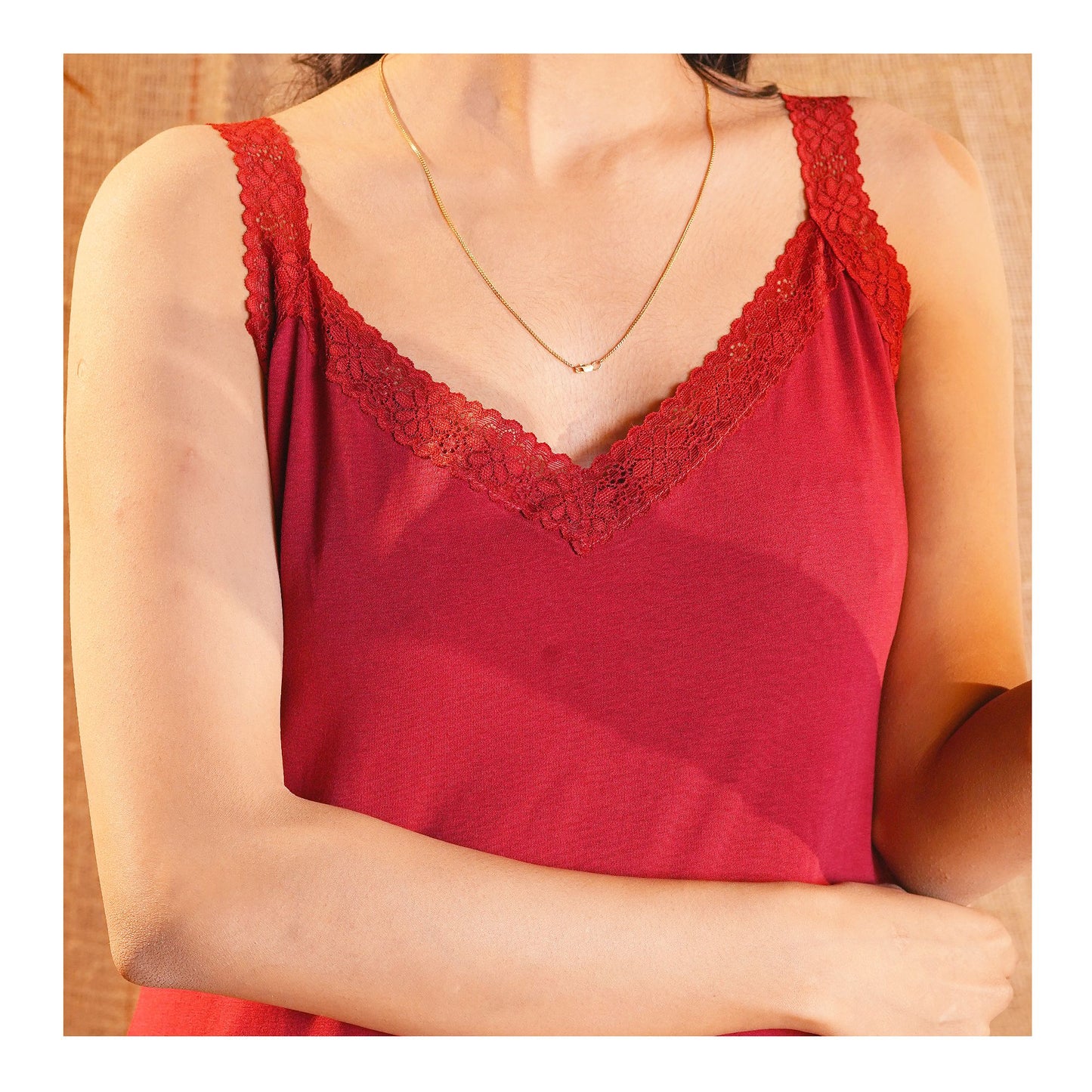 Basix Women's Stretchable Night Gown With Stretchable Neck & Shoulder Strap Laces, Cotton, Maroon, LNG-52