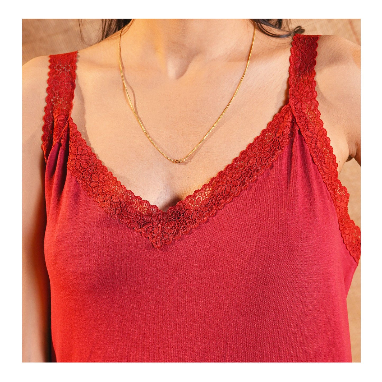 Basix Women's Stretchable Night Gown With Stretchable Neck & Shoulder Strap Laces, Cotton, Maroon, LNG-52