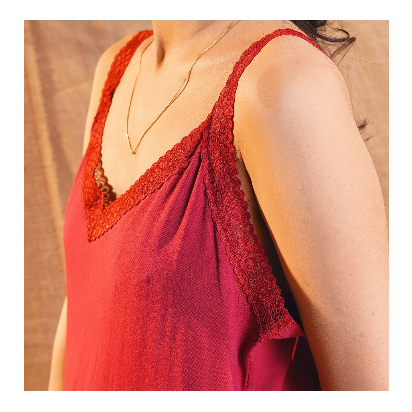 Basix Women's Stretchable Night Gown With Stretchable Neck & Shoulder Strap Laces, Cotton, Maroon, LNG-52