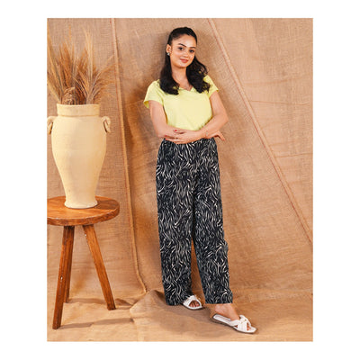 Basix Women's Twin Pocket Abstract Stripes Palazzos, Black With White, LT-618