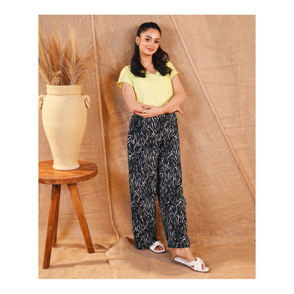Basix Women's Twin Pocket Abstract Stripes Palazzos, Black With White, LT-618