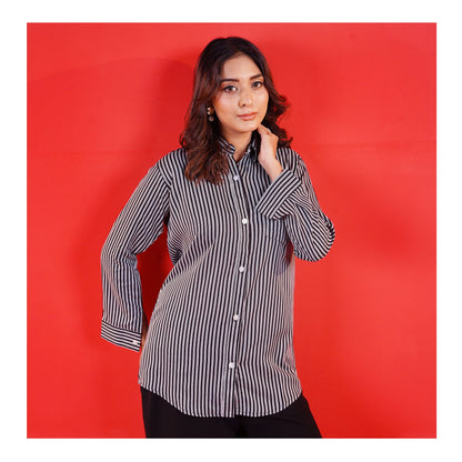 Basix Women's Black & White Striped Western Shirt With Plain Black Palazzo, LWD-101