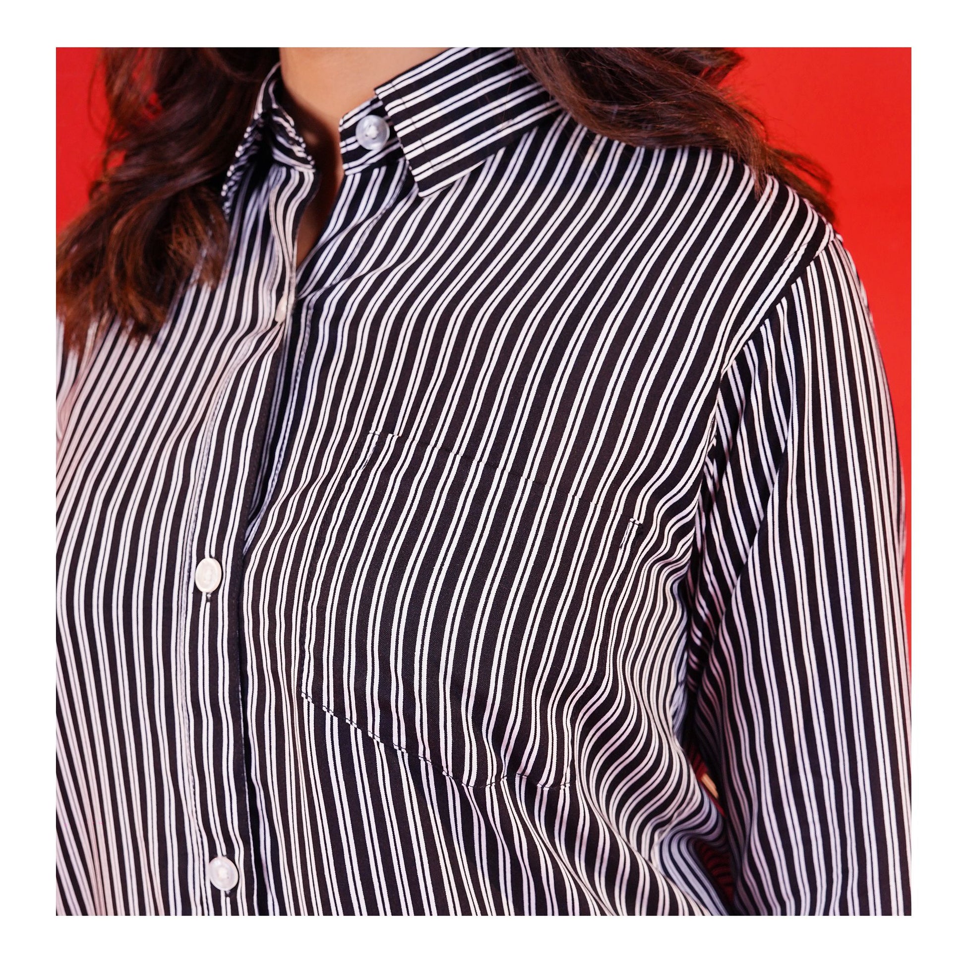 Basix Women's Black & White Striped Western Shirt With Plain Black Palazzo, LWD-101