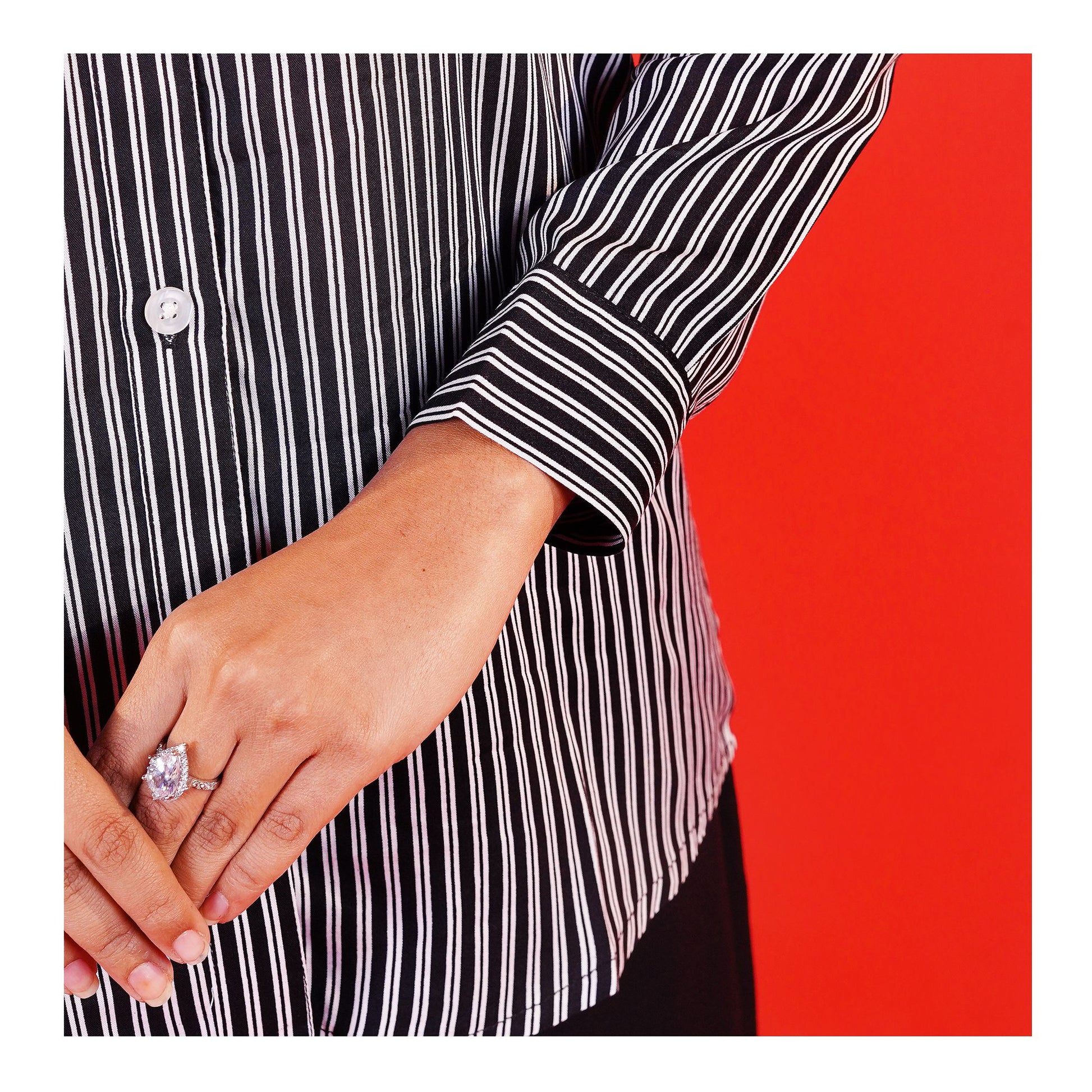 Basix Women's Black & White Striped Western Shirt With Plain Black Palazzo, LWD-101