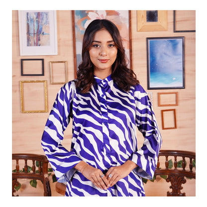 Basix Women's Abstract Pattern Digital Silk Relax Fit Fusion Co-Ord Set, Navy & White, CORD-117