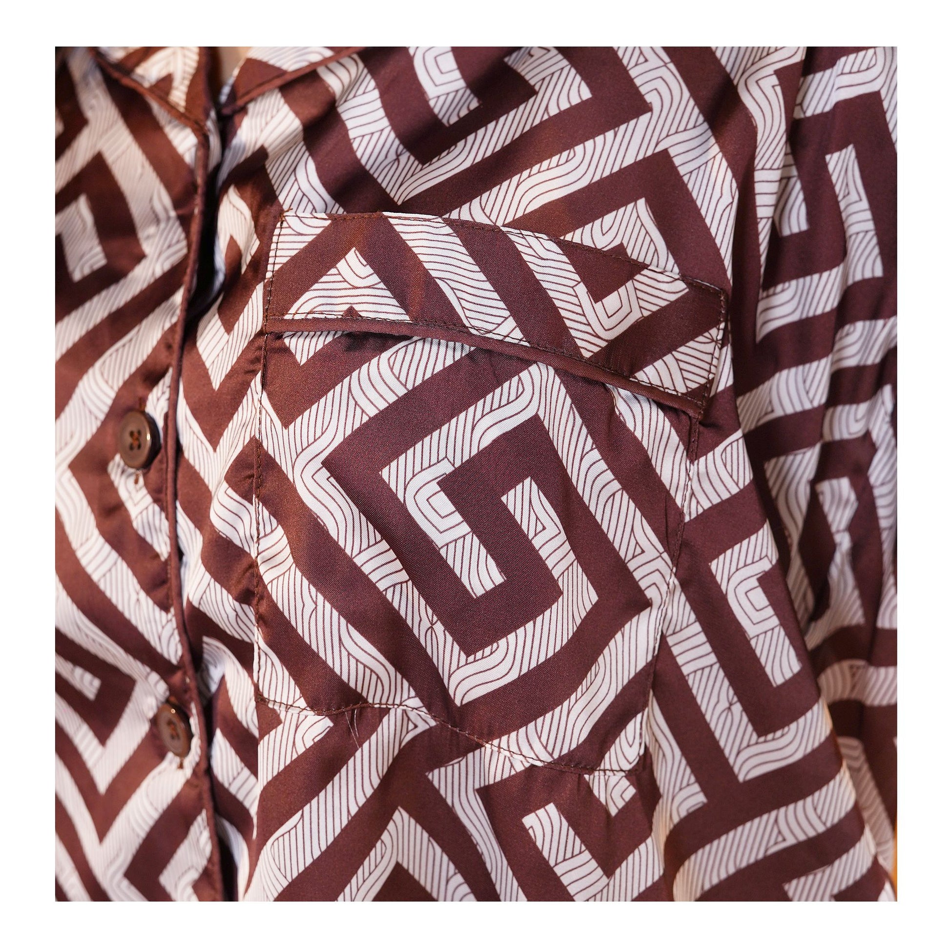 Basix Women's Geometric Pattern Loungewear 2-Piece Set, Chocolate Brown & Ivory, LW-666