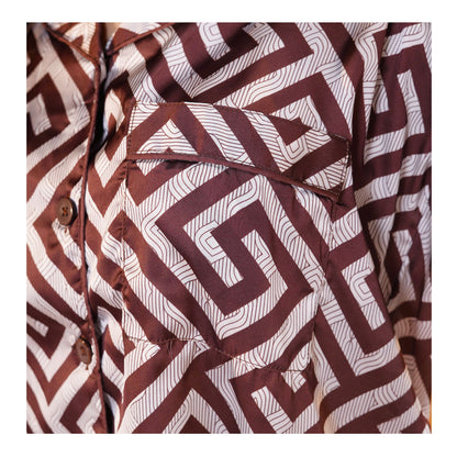 Basix Women's Geometric Pattern Loungewear 2-Piece Set, Chocolate Brown & Ivory, LW-666