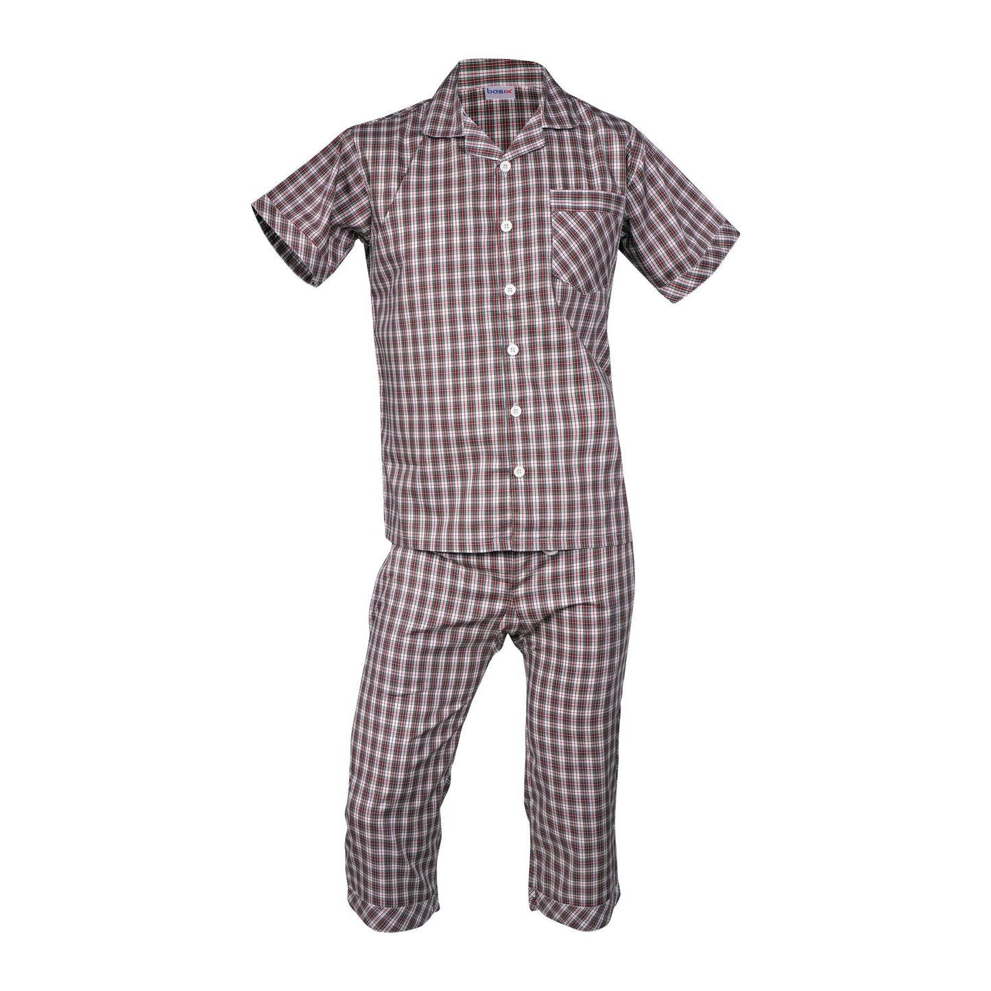 Basix Men's Check Print Cotton Loungewear Dress  2-Piece Set  Vanilla & Brown  LW-809