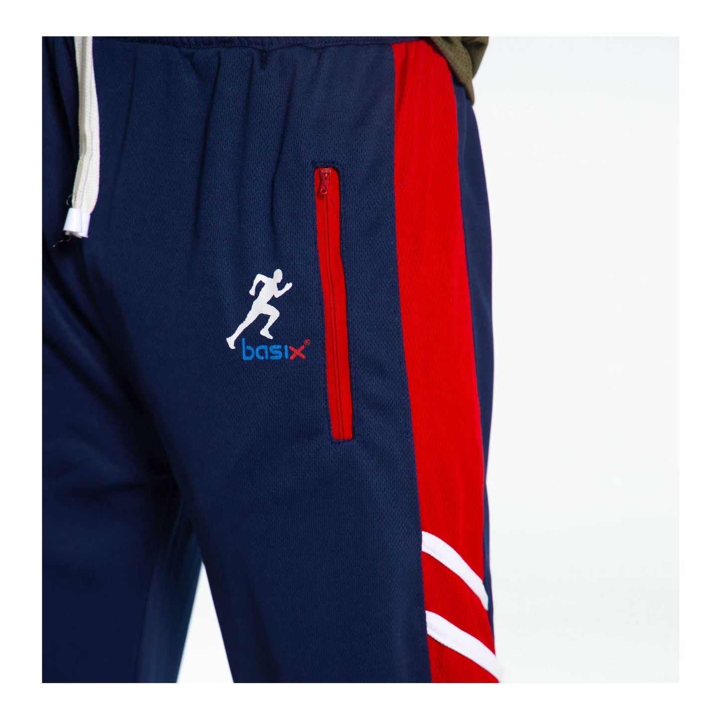 Basix Moisture Wicking Sports Trousers Navy, Red Accents, ST-706