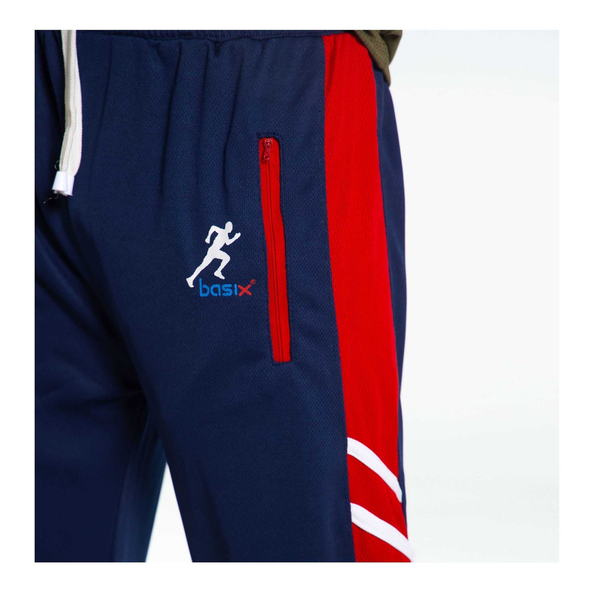 Basix Moisture Wicking Sports Trousers Navy, Red Accents, ST-706