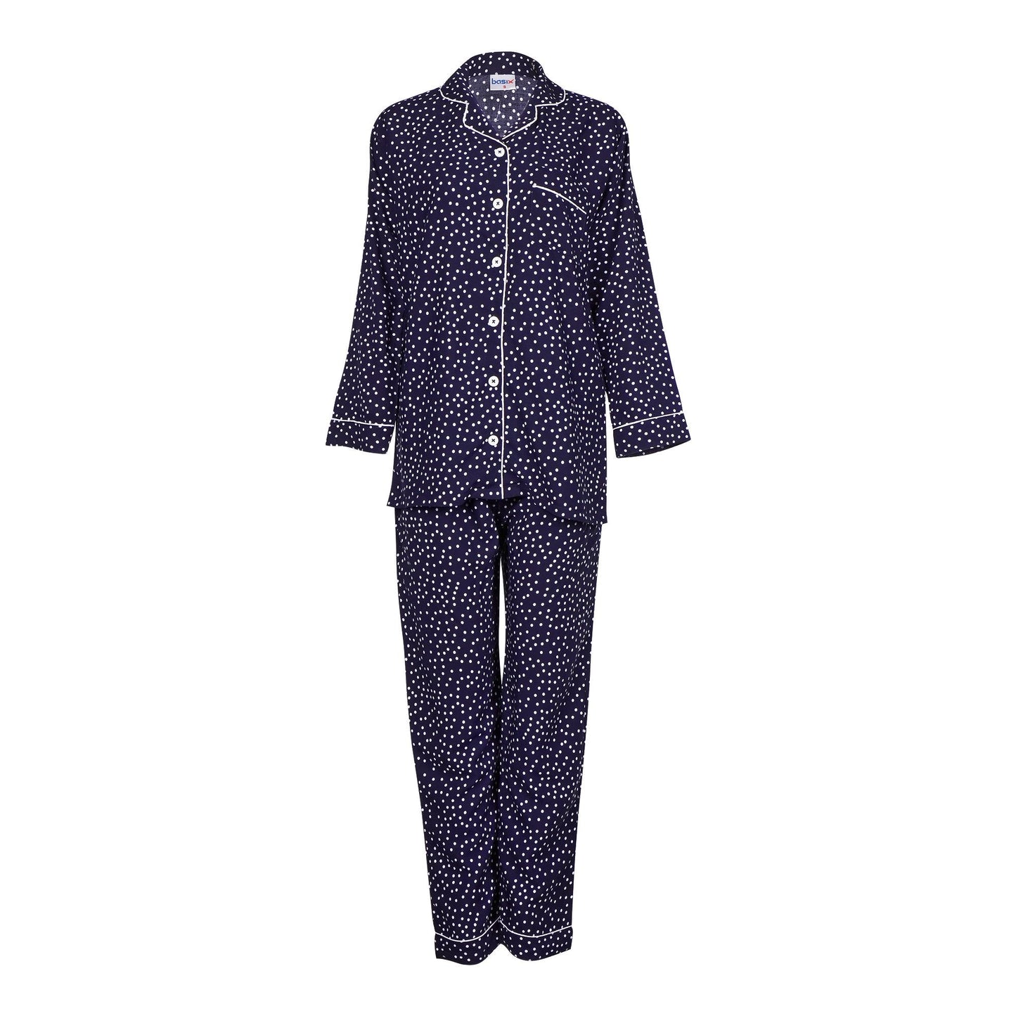 Basix Women's Polka Dots Print Loungewear Dress  2-Piece Set  Navy Blue & White  LW-569