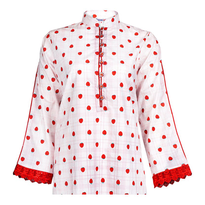 Basix Women's Cotton Strawberry Lace Embellished Fancy Button Shirt, LS-501