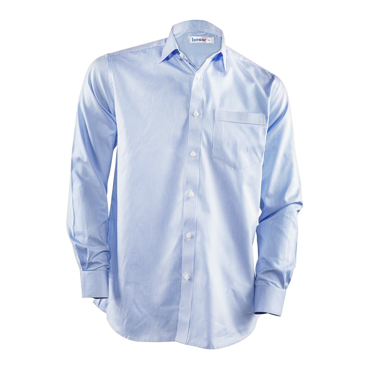 Basix Men's Thin Striped Shirt, Sky Blue & White, MFS-106