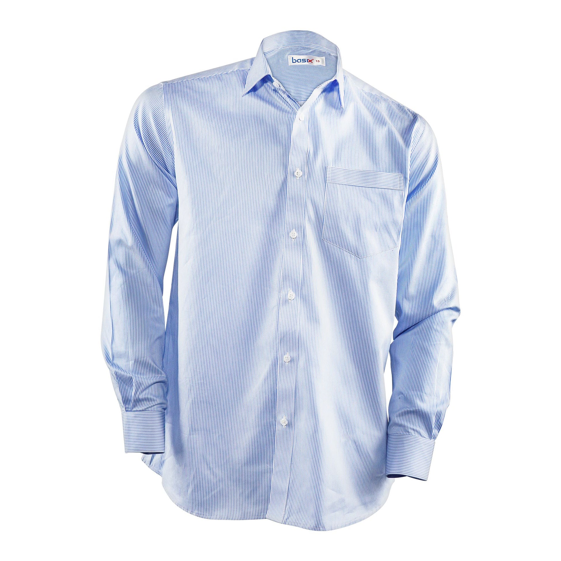 Basix Men's Thin Striped Shirt, Sky Blue & White, MFS-106