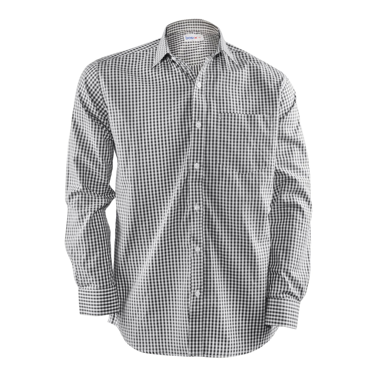 Basix Men's Check Shirt, Black &amp; White, MFS-107