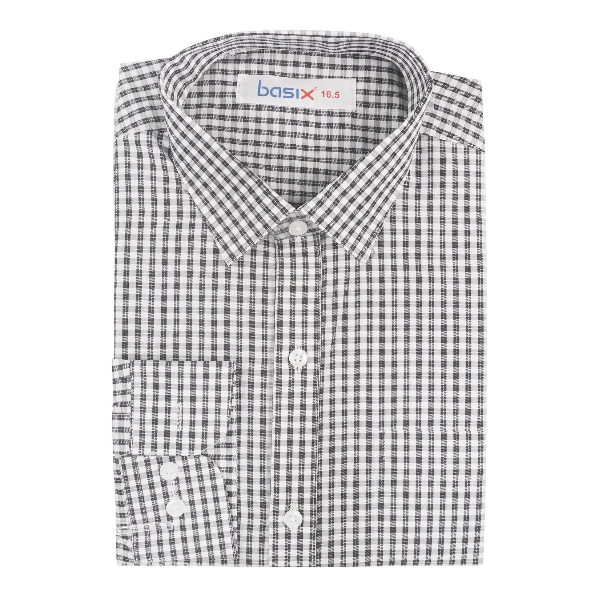 Basix Men's Check Shirt, Black &amp; White, MFS-107