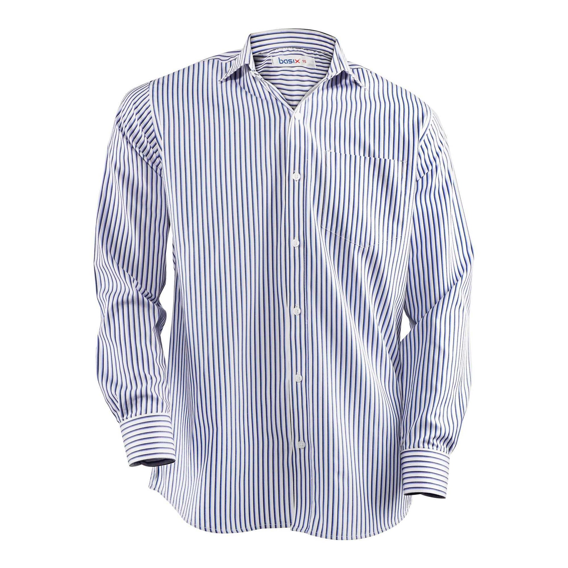 Basix Men's Stripes Shirt, Navy Blue & White, MFS-110