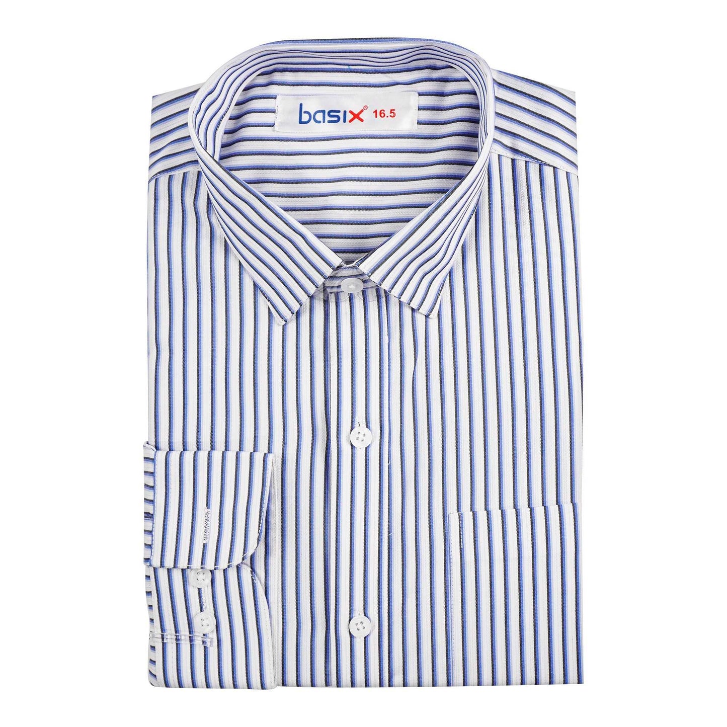 Basix Men's Stripes Shirt, Navy Blue & White, MFS-110
