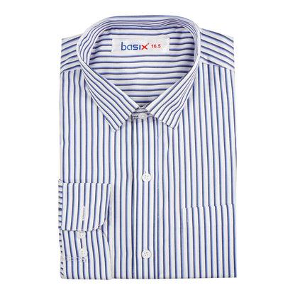Basix Men's Stripes Shirt, Navy Blue & White, MFS-110