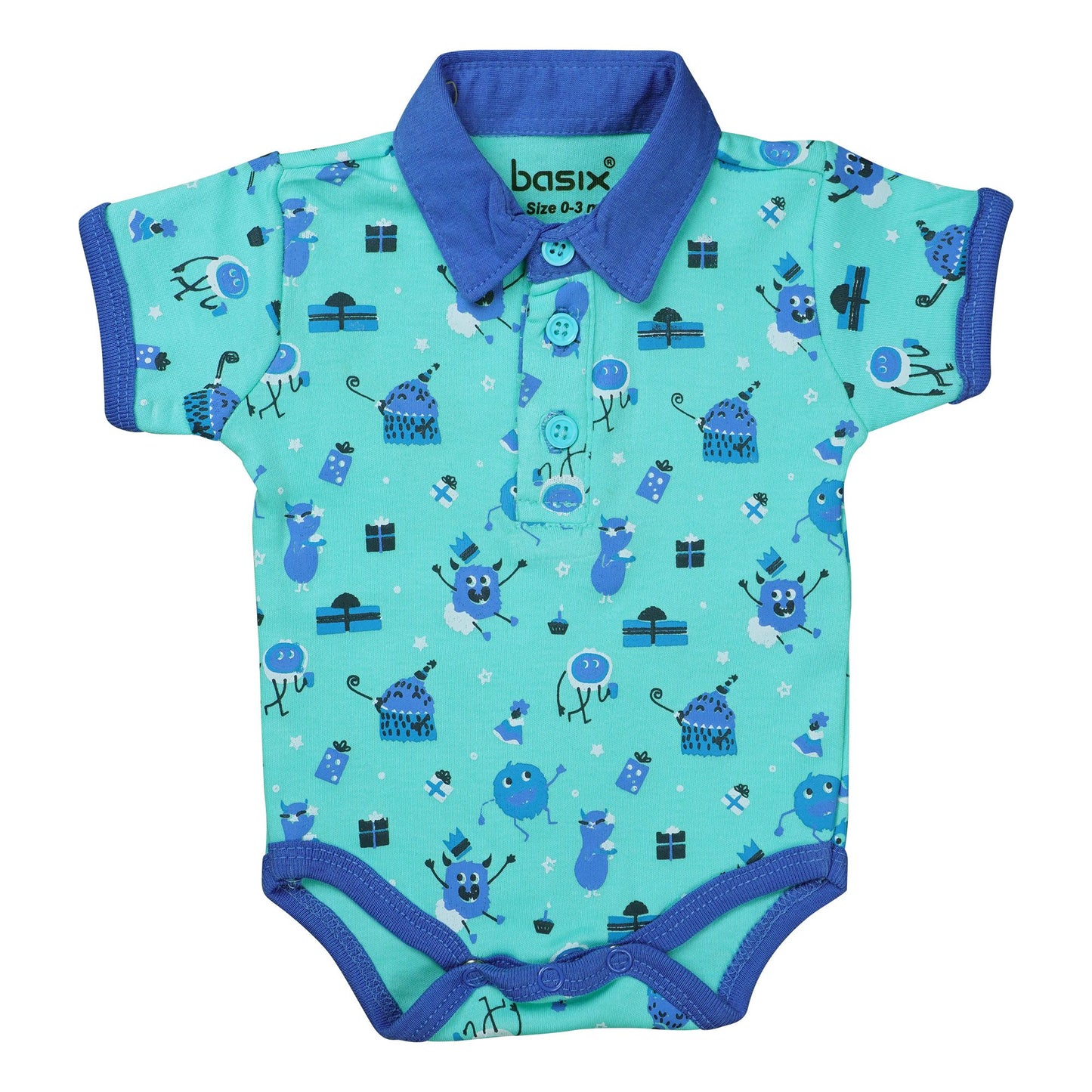 Basix Infant Monster At A Party Short Sleeve Body Suit with Collar, 2642