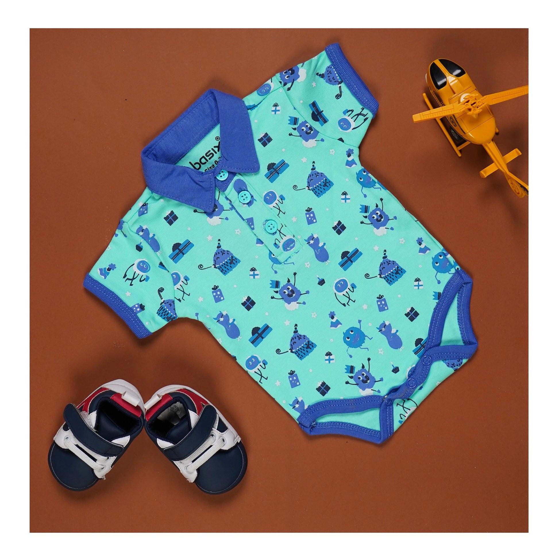 Basix Infant Monster At A Party Short Sleeve Body Suit with Collar, 2642