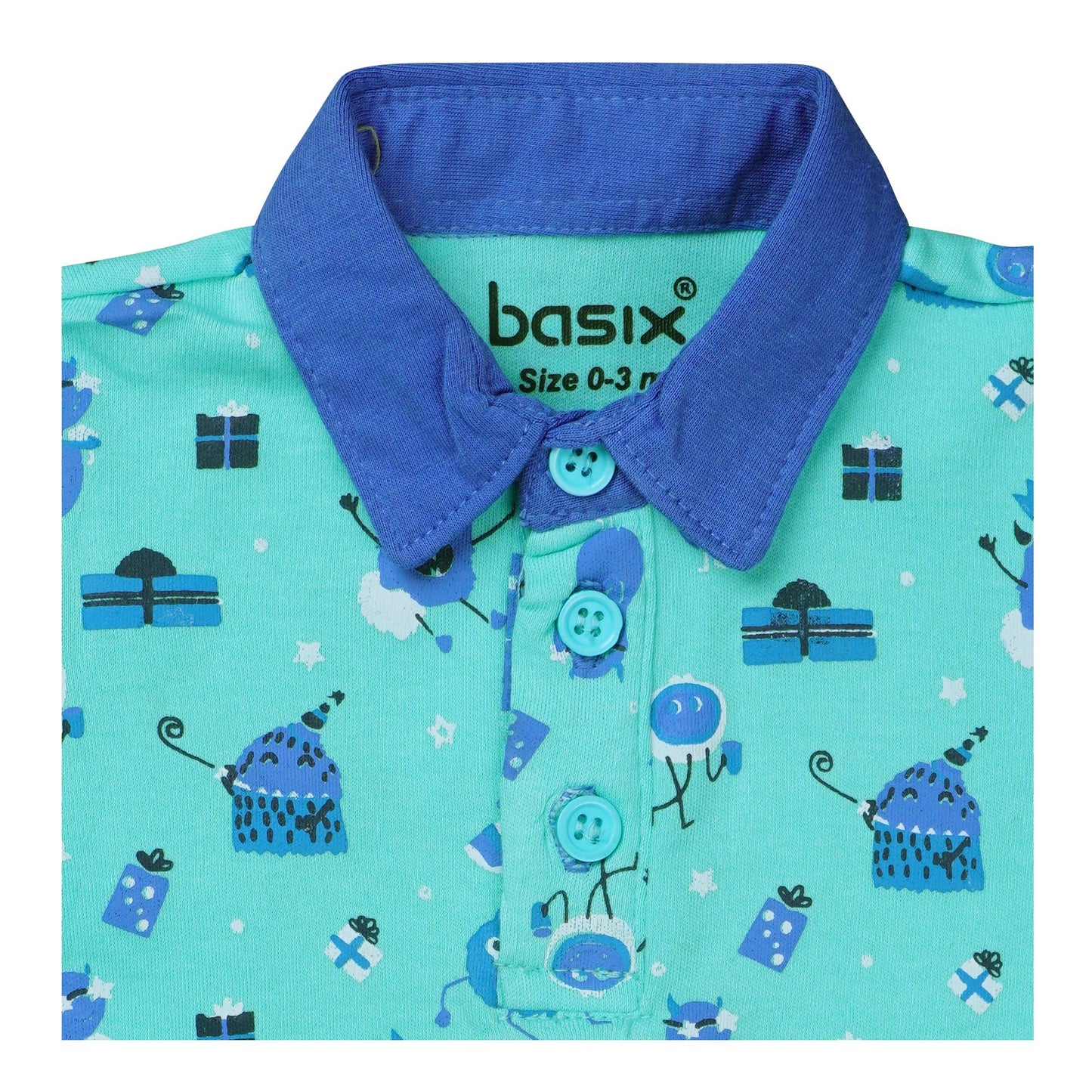 Basix Infant Monster At A Party Short Sleeve Body Suit with Collar, 2642
