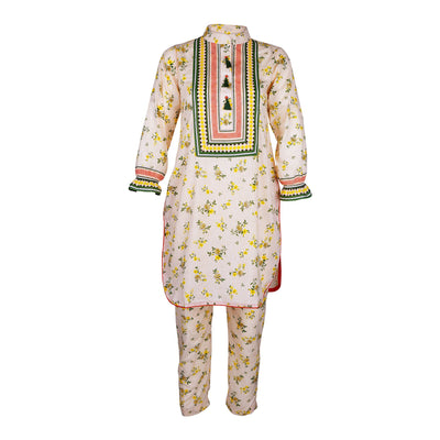 Basix Girls Lemon & Green Cotton Cambric  2 Piece - Shirt & Trouser  GRL-158