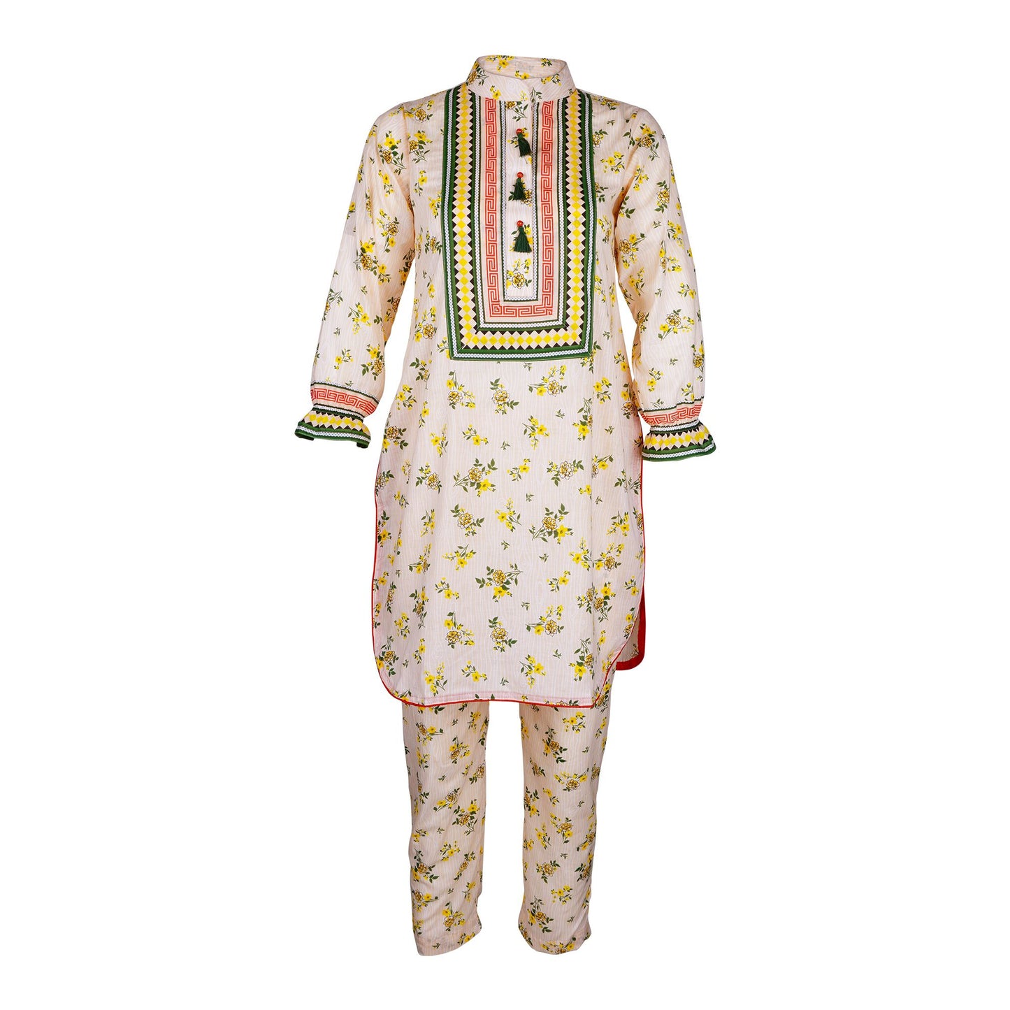 Basix Girls Lemon &amp; Green Cotton Cambric, 2 Piece - Shirt &amp; Trouser, GRL-158