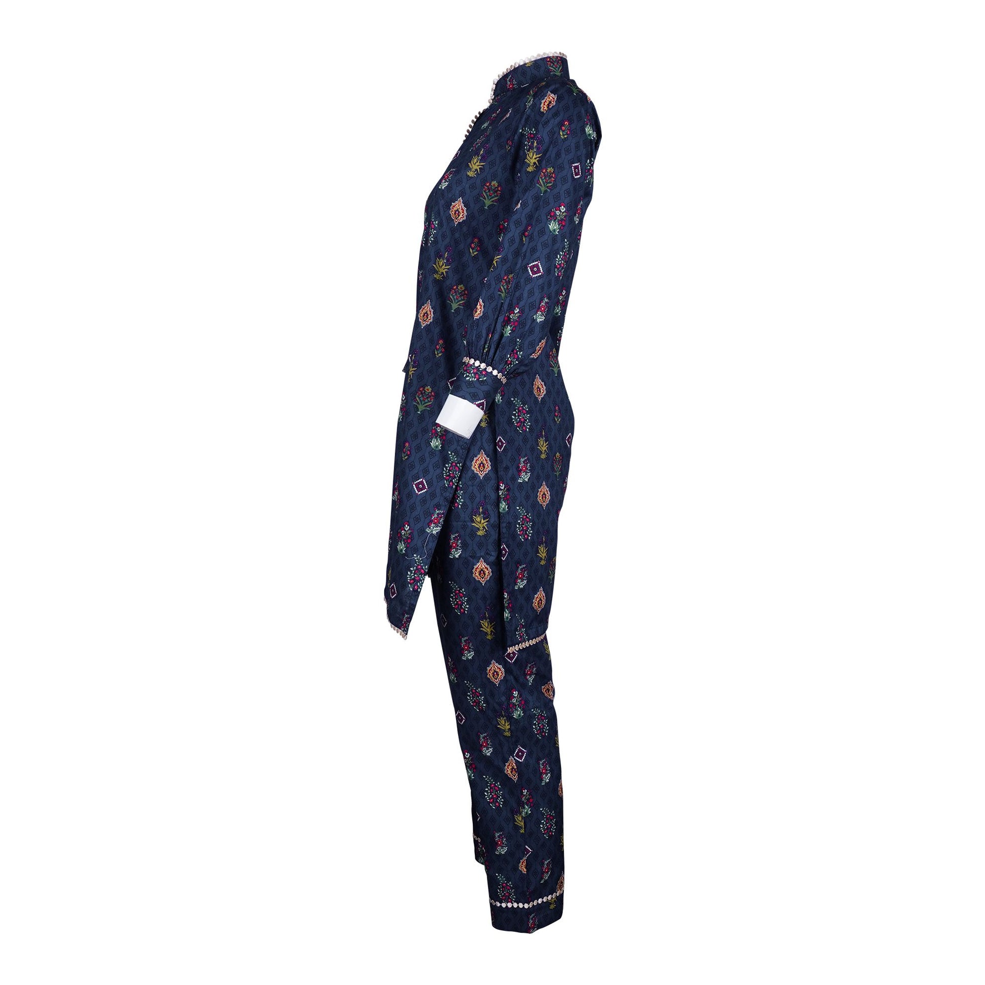 Basix Girls Navy Blue Lace Embellished Cotton Cambric, 2 Piece - Shirt & Trouser, GRL-159