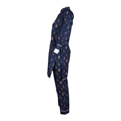 Basix Girls Navy Blue Lace Embellished Cotton Cambric, 2 Piece - Shirt & Trouser, GRL-159