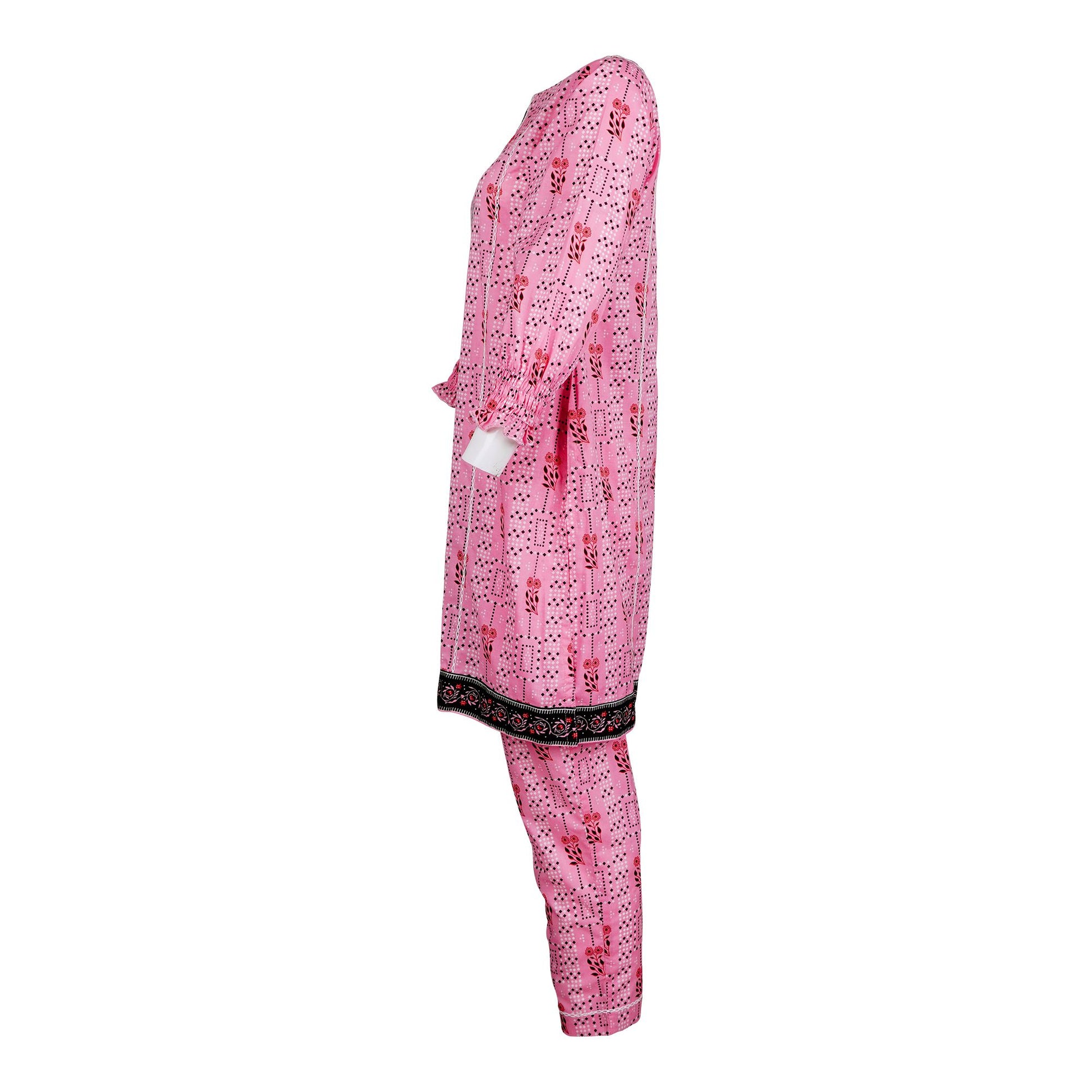 Basix Girls Pink Lace Embellished Lawn, 2 Piece - Shirt & Trouser, GRL-161