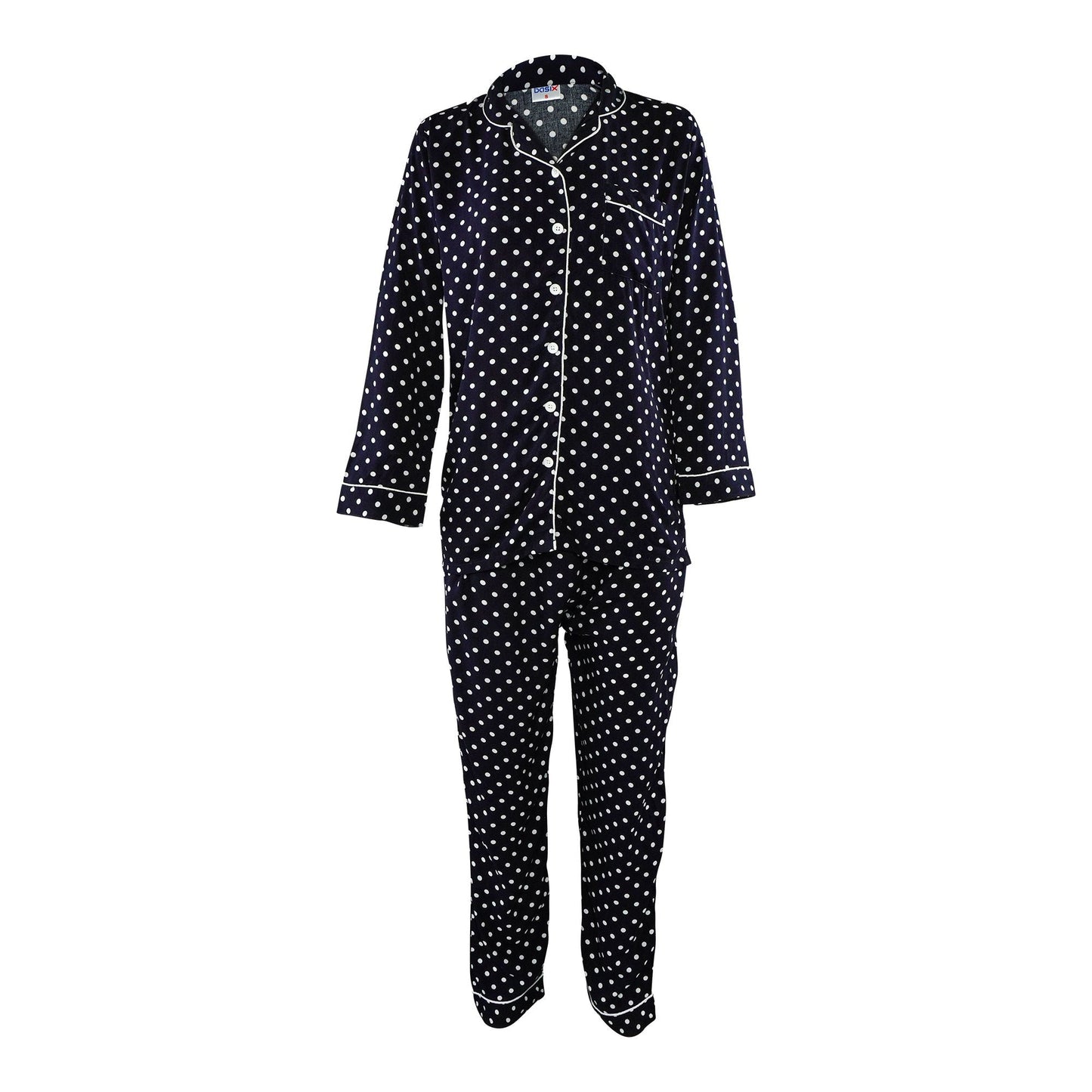 Basix Women's Mini Polka Dots Print Loungewear Dress  2-Piece Set  Navy Blue & White  LW-617