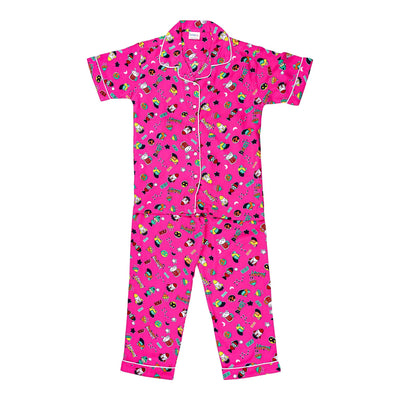 Basix Girls Star & Moon Short Sleeve Night Suit  Deep Pink  GRL-166