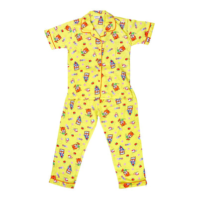 Basix Girls Panda Characters Short Sleeves Night Suit  Yellow  GRL-167