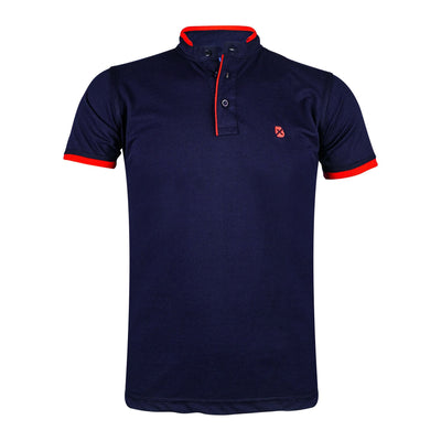 Basix Men's Navy Blue Band Collar Polo With Embroidered Logo  MPS -104