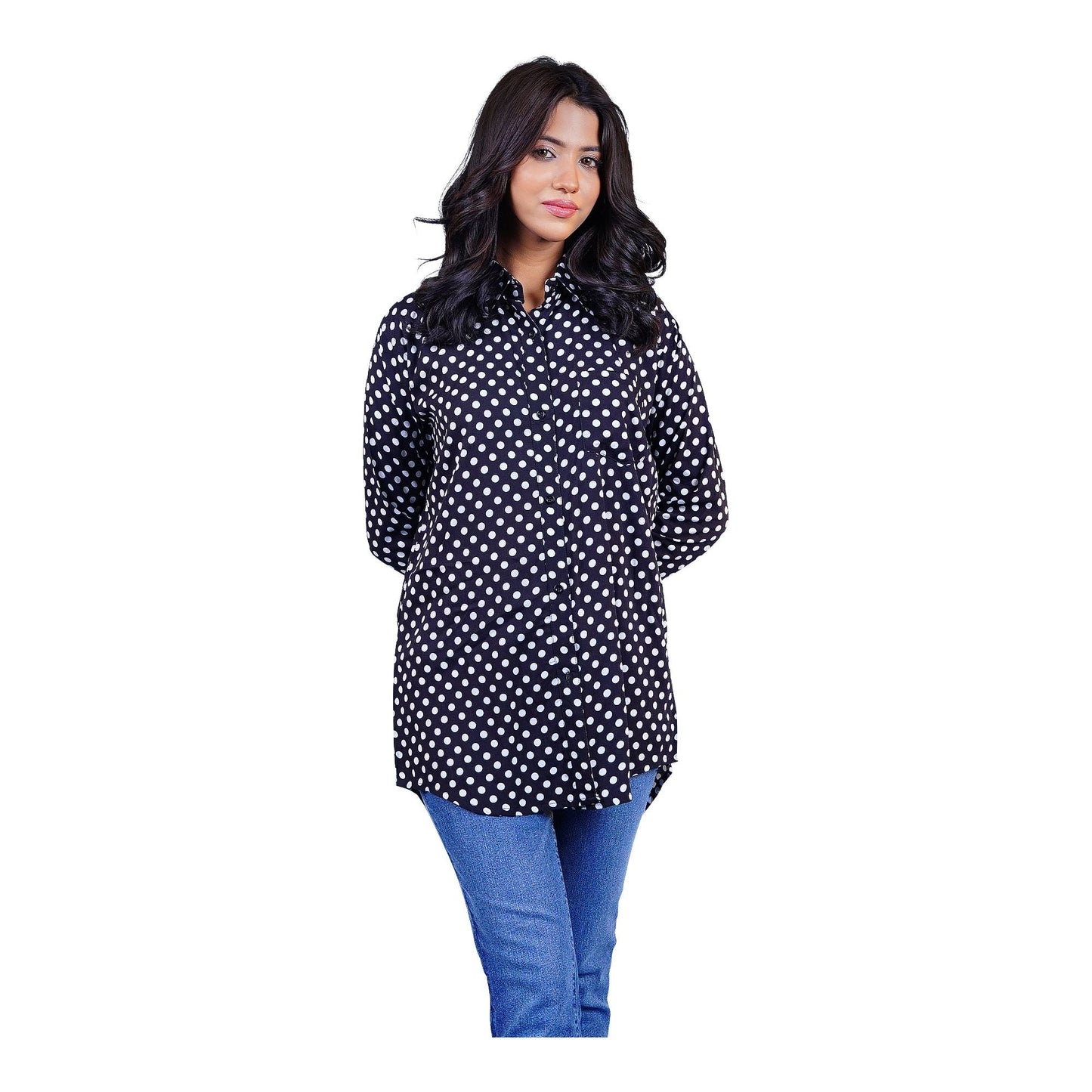 Basix Women's Polka Dots Western Shirt  Midnight Black  LWS-27