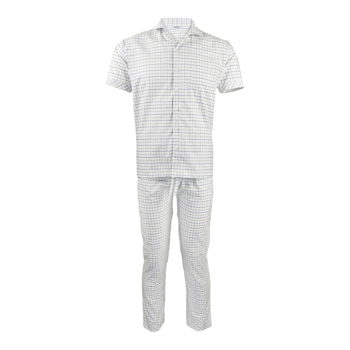 Basix Men's Check Print Cotton Loungewear Dress, 2-Piece Set, White, LW-824